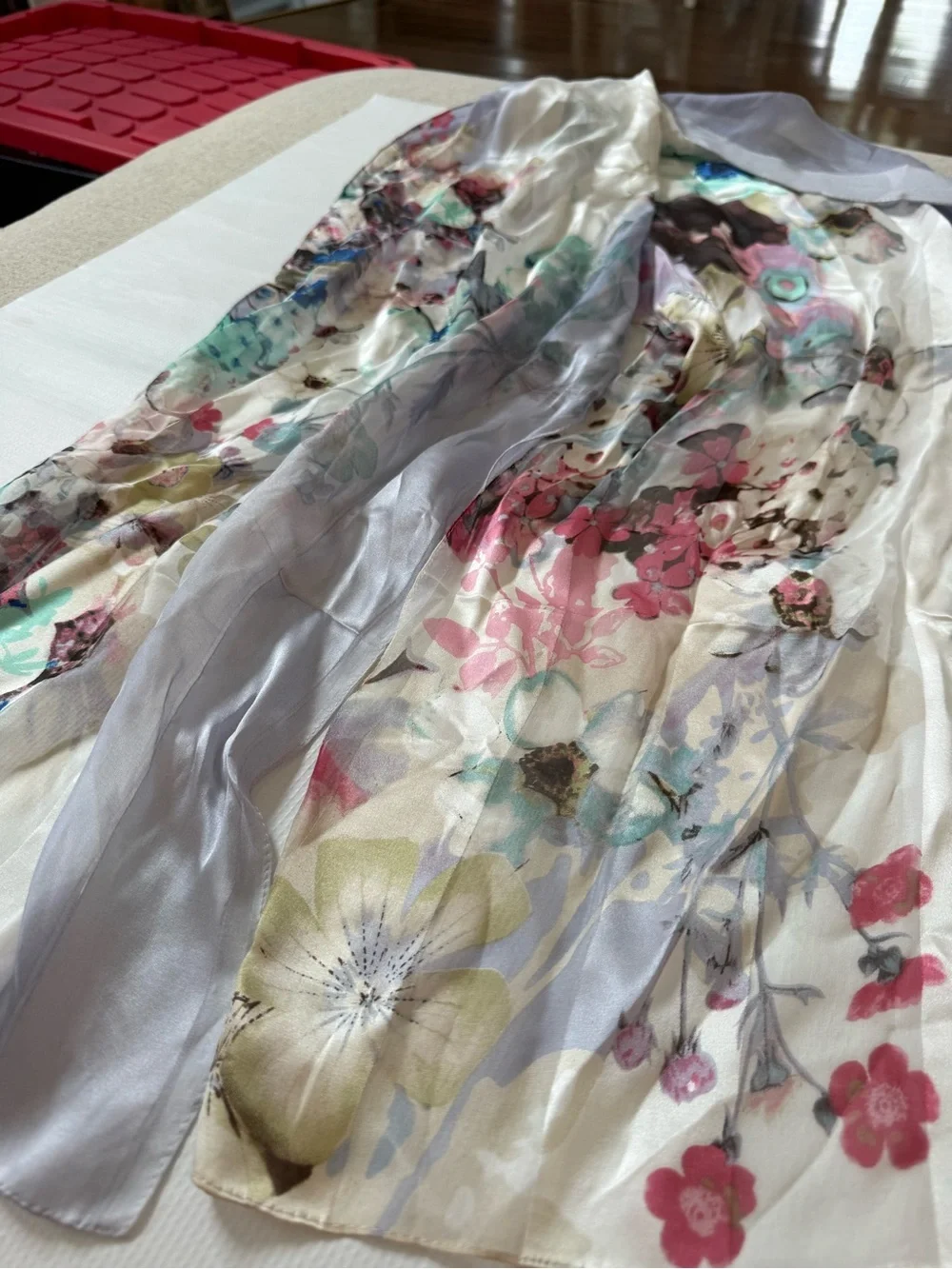 Cynthia Rowley Light Blue Floral Striped Silk Scarf